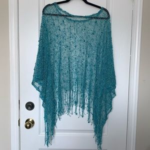 2/$25 Teal crochet cover with sequins and fringe